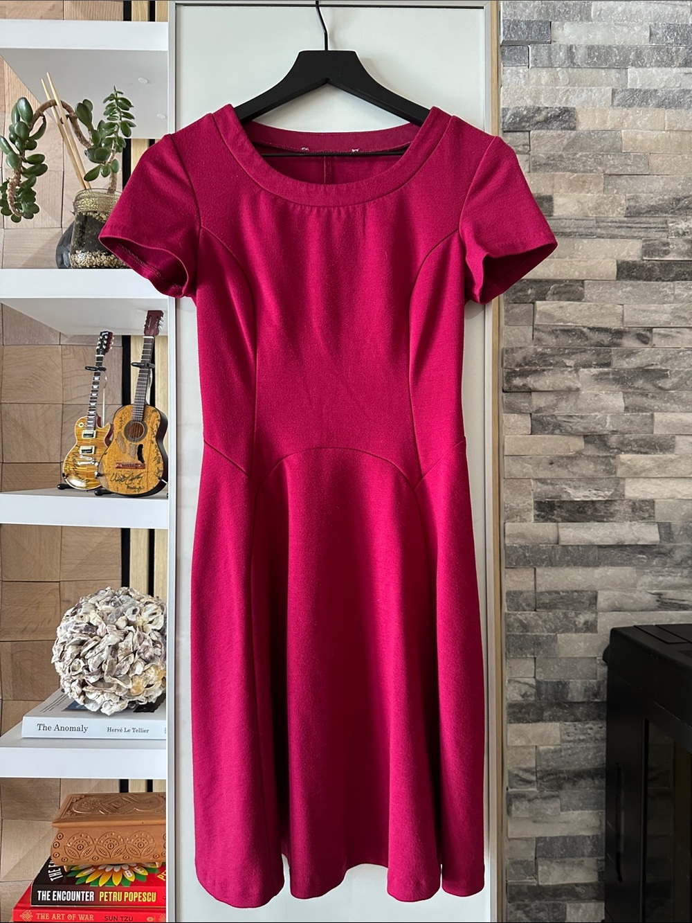 Women's Fuchsia Short-Sleeve Fit & Flare Dress